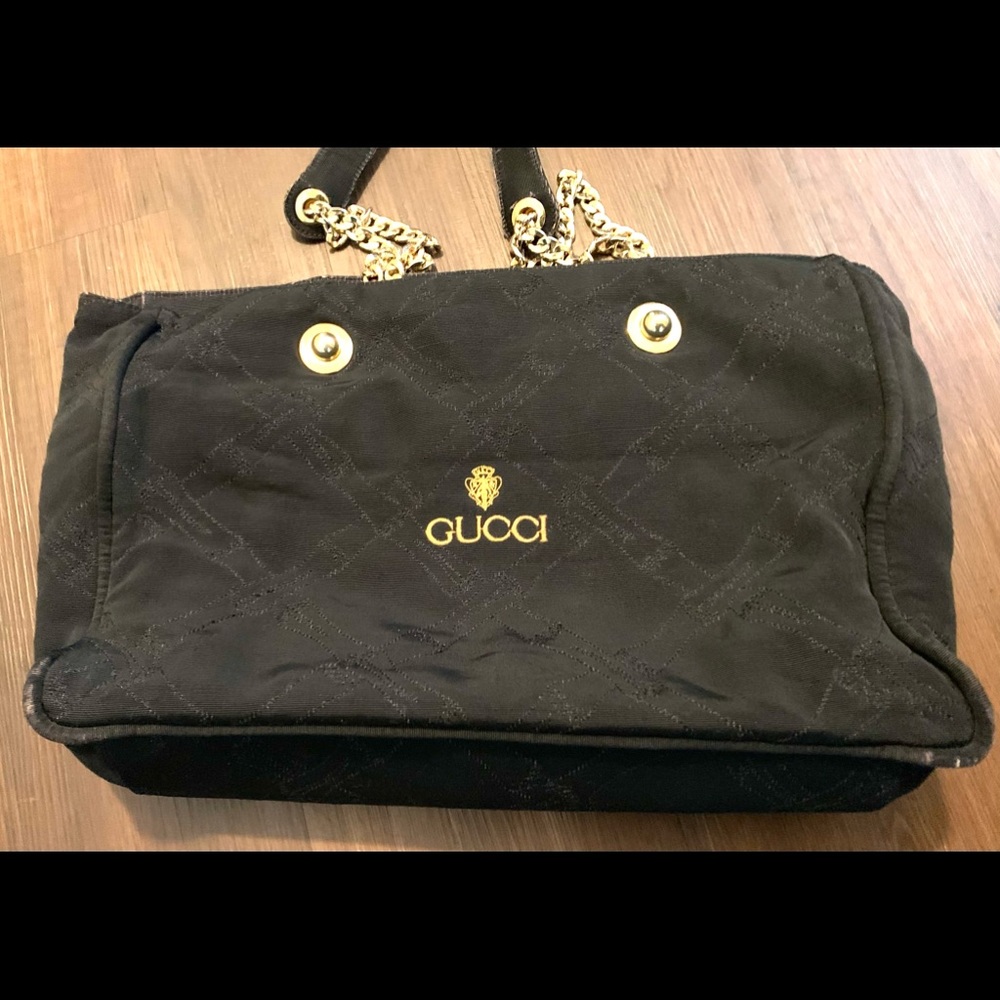 Vintage Gucci black and gold tote bag